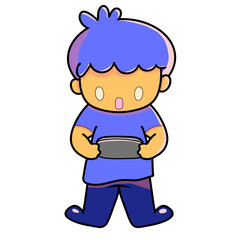 Young boy character in blue shirt, smiling cartoon vector illustration, school kid clipart