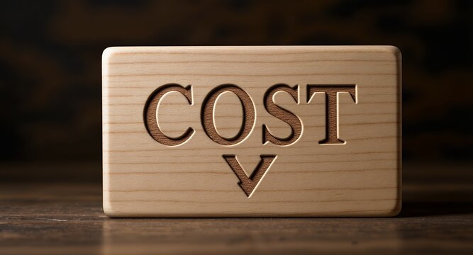 Cost Down Arrow Carved in Wood, Financial Concept