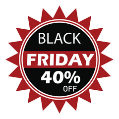 Black Friday promotional circle displays a forty percent off discount with transparent background