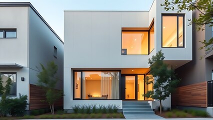 Modern residential building with clean lines and large windows, embodying minimalist and contemporary architectural style.