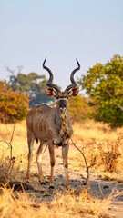 Fototapeta premium Majestic antelope stands in dry savanna, gazing directly at the camera