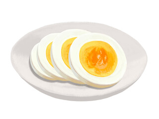 ゆで卵の輪切り4枚（白皿）