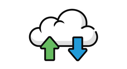 Obraz premium Cloud data transfer with upload and download arrows, symbolizing online storage, network, internet. vector illustration, isolated on transparent background, svg.
