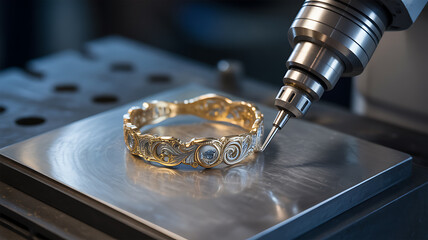 Precision machining of a gold bracelet using a CNC tool in a manufacturing setting