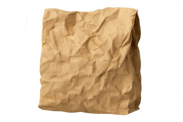 Crumpled brown kraft paper bag, recyclable grocery packaging, eco friendly shopping sack on transparent background