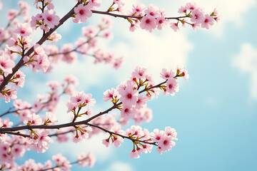 Obraz premium Delicate pink cherry blossoms against a soft blue sky