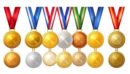 Set of gold, silver, and bronze medals