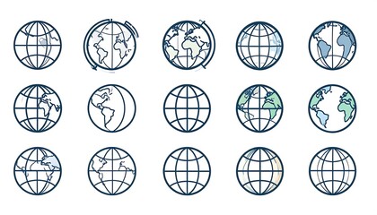 Set of stylized world globes