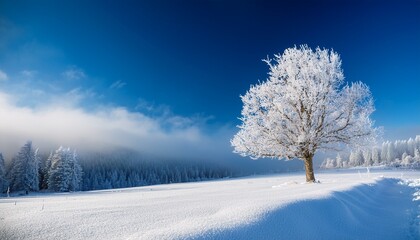 Fototapeta premium Winter Scenic With A Lonely Frosted Tree