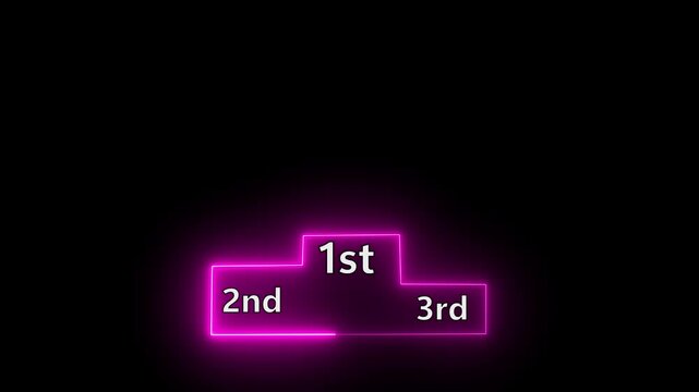 Winner podium with 1st, 2nd, and 3rd place icon animation with neon line on green color in a black background.pedestal appearance 4k motion design animation for web,