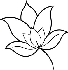 Black and white vector illustration of a lily flower with leaf and petal design for spring decoration
