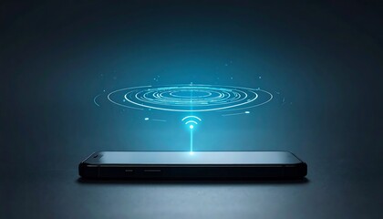 Smartphone emitting glowing, concentric circles suggesting wireless connection