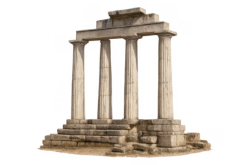 Ancient greek temple ruins with doric columns transparent background