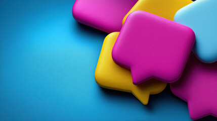 Colorful speech bubbles stacked on a blue background