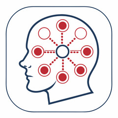 Illustration of a head with connected dots inside, symbolizing ideas, networking, and communication, a visual metaphor for brainstorming