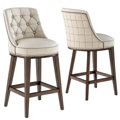 Elegant Bar Stools: A close-up image of two luxurious bar stools, the chairs exhibit a sophisticated design with their button-tufted backs and exquisite grid-patterned seats.