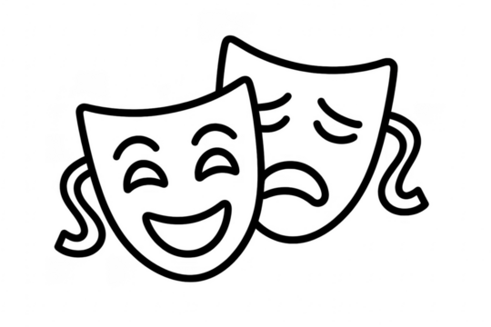 Theatre masks representing comedy and tragedy performing drama