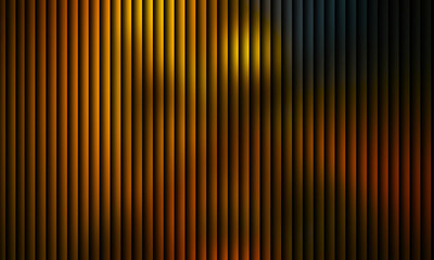 Striking abstract background featuring vertical ribbed lines illuminated by a vibrant spectrum of warm orange, yellow, and subtle blue hues