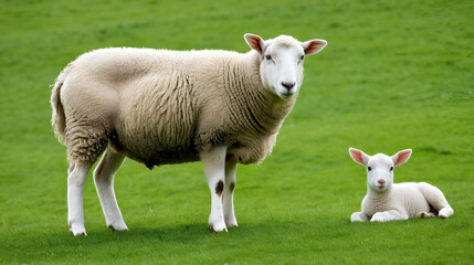 Sheep and newborn lamb in spring. Cumbria, UK.
