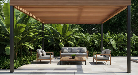 Modern Tropical Terrace with Pergola