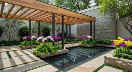 Modern Tropical Terrace with Pergola
