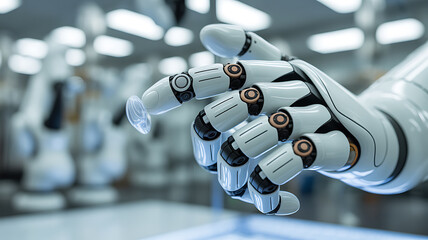 Robotic hand with articulated fingers in a laboratory setting