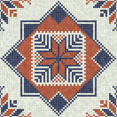 Mosaic tiles seamless pattern composition with traditional Palestinian motif. Editable vector background for print, background, web, wrapping.