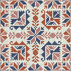 Mosaic tiles seamless pattern composition with traditional Palestinian motif. Editable vector background for print, background, web, wrapping.