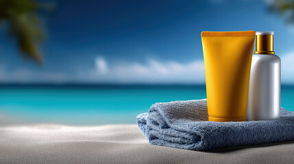 Enjoying relaxation at the beach with sun care products