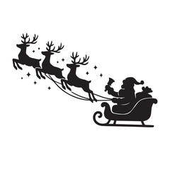 Santa Magical Sleigh Ride Vector, Christmas Night Holiday Illustration with Gifts and Reindeer