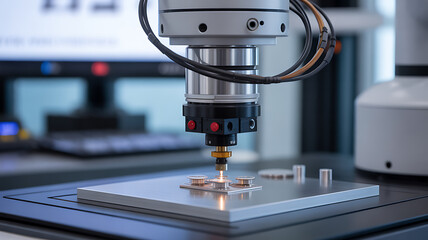Precision machining process using a CNC drill on a metal workpiece in a laboratory setting