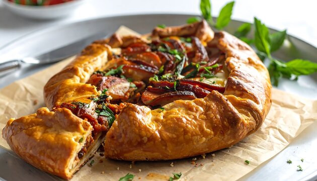 Baked savory pie with flaky crust - Powered by Adobe