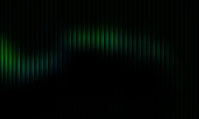 Abstract vertical green and blue glowing lines on a dark background, representing sound waves or aurora borealis, with a subtle wavy pattern