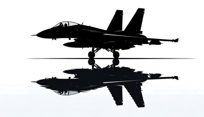 Silhouette of a jet plane reflected on water