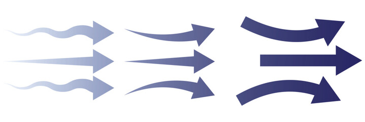 Vector Set of Blue Air Flow and Wind Direction Arrows for Ventilation and Motion Design