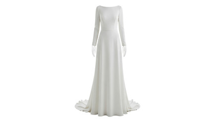 Elegant long sleeve white wedding dress isolated PNG with Transparent Background