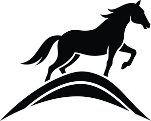 A sleek black silhouette of a running horse with a flowing mane is a dynamic vector illustration perfect for equestrian design
