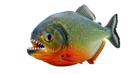 Red-bellied piranha with sharp teeth close up isolated PNG with Transparent Background