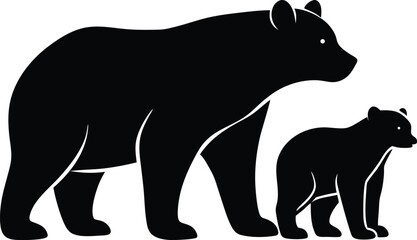 Black vector silhouette of a bear outline illustration for wildlife and nature drawing