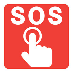 緊急SOSボタンの赤いアイコンと指のマーク
