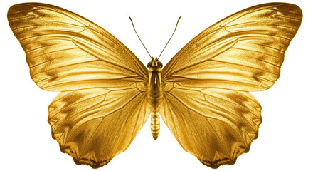 Golden butterfly with wings spread in decorative design isolated PNG with Transparent Background