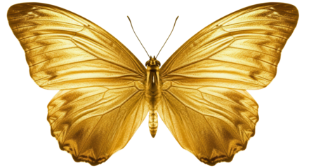 Golden butterfly with wings spread in decorative design isolated PNG with Transparent Background
