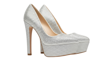 Sparkling silver high heels for fashionable women isolated PNG with Transparent Background