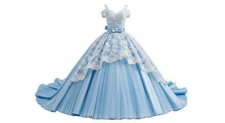 Blue ball gown dress costume for princess cosplay isolated PNG with Transparent Background