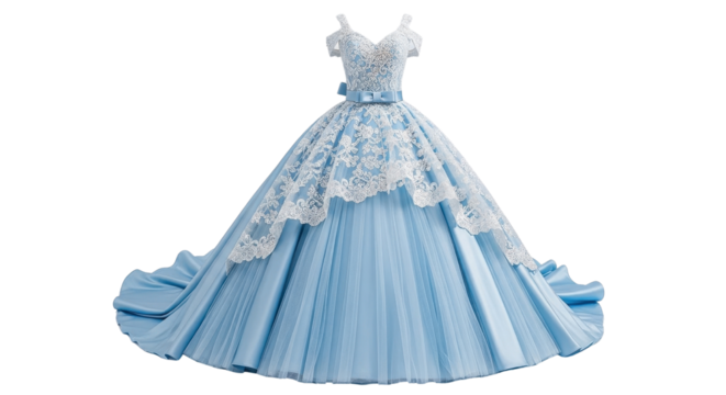 Blue ball gown dress costume for princess cosplay isolated PNG with Transparent Background