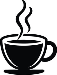A steaming hot cup of coffee or espresso mug is a perfect icon for a cafe drink or breakfast beverage illustration