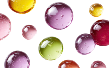 Colorful translucent spheres scattered on a transparent background