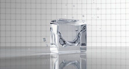 Water Cube with Bubbles and Reflections