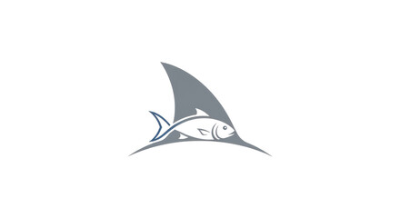 Fishing logo featuring a fish and shark fin isolated PNG with Transparent Background