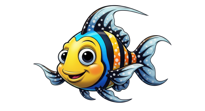 Cute cheerful cartoon fish character illustration isolated PNG with Transparent Background - Powered by Adobe